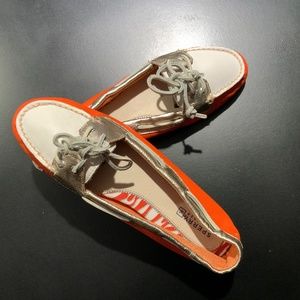 Sperry Top-Sider Womens 'Audrey Tri-Tone' Boat Shoe, Orange/White/Gold, US 8M